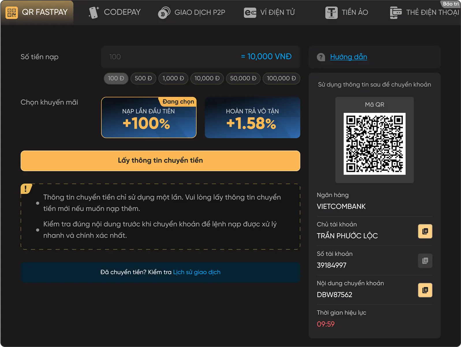 nạp tiền qua senpay